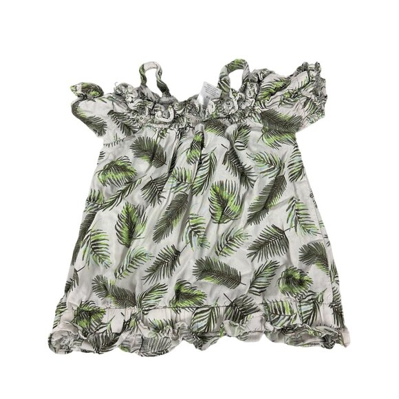 Satin Flowers Girls Tropical Palm Leaf Off-Shoulder Button-Down Top Size 7/8 - Picture 2 of 5